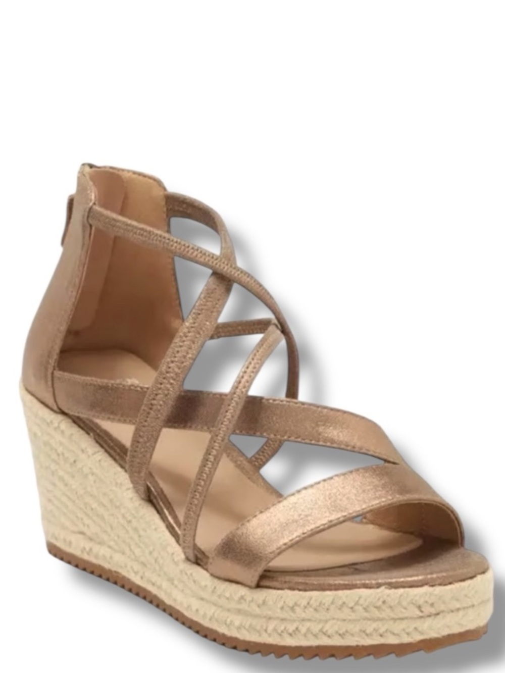 Eileen Fisher Wanda Metallic Light Gold Suede Espadrille Wedge Sandals 9.5